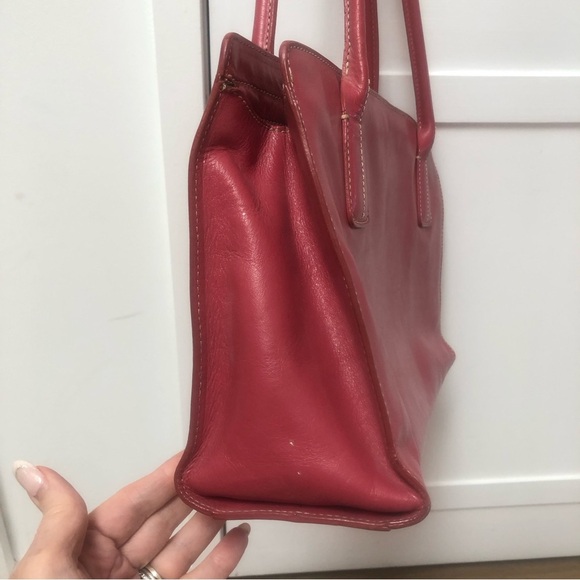 Nordstrom medium pink leather shoulder bag multi pocket paisley inside 9x14 - Picture 2 of 10